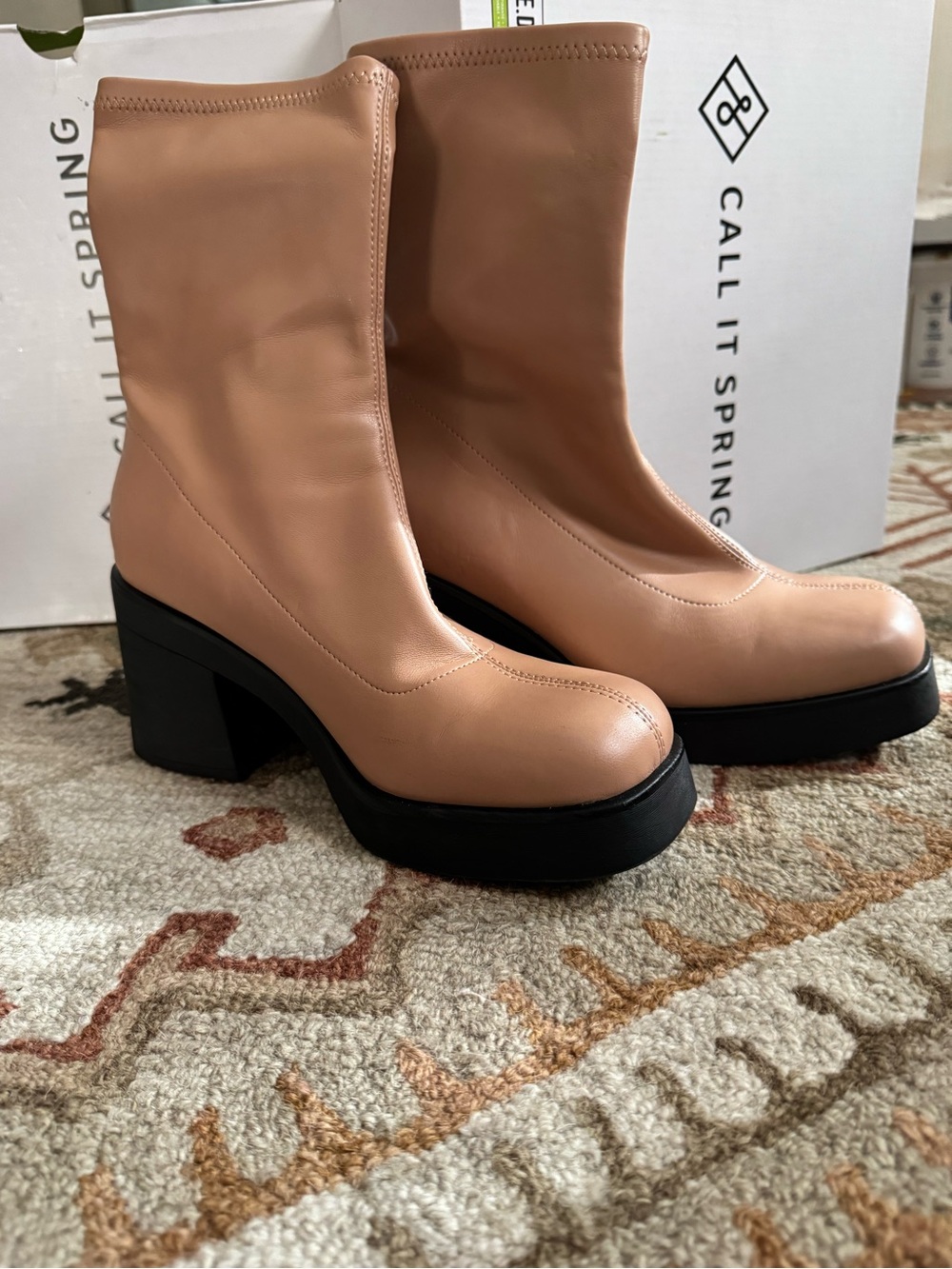 Call It Spring Blush Nude Platform Block Heel Ankle Boots